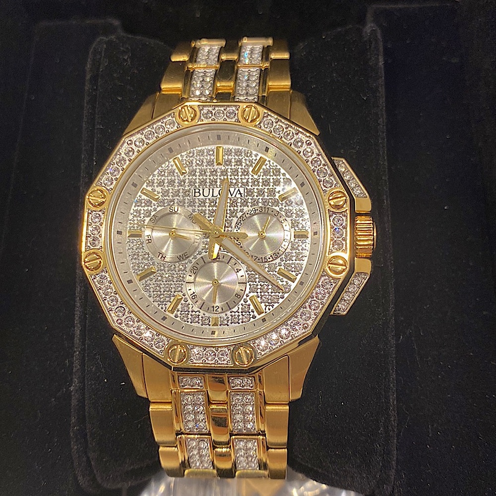 Men’s OCTAVA CRYSTAL BULOVA stainless steel gold watch 43mm